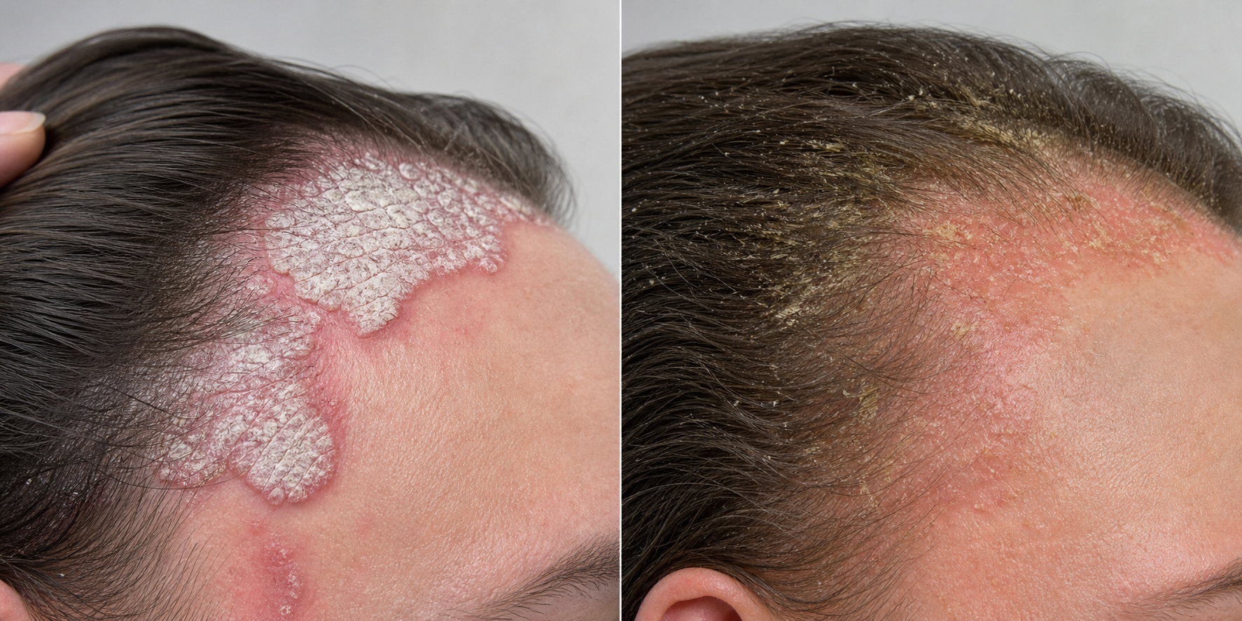 Comparaison psoriasis cuir chevelu et dermite séborrhéique